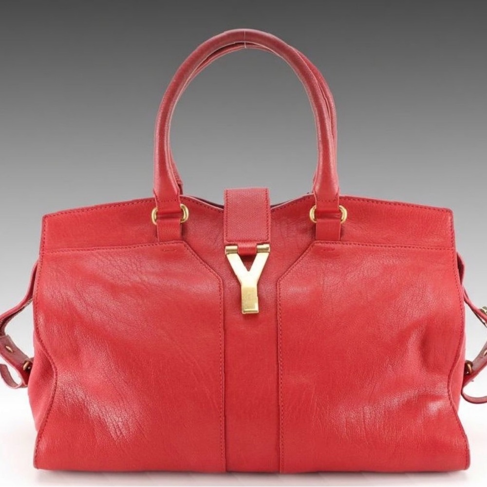 Yves Saint Laurent Cabas Chyc Tote Red Goatskin Leather Y Clasp Large